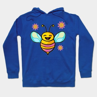 Happy smiling baby bee with flowers. Kawaii cartoon Hoodie